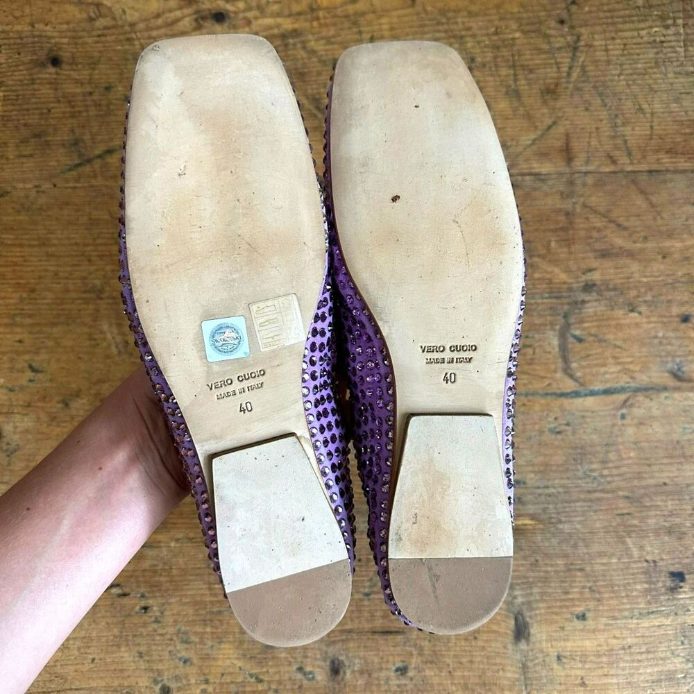 EddyDaniele Swarovski Crystal Lilac Suede Ballet Flat Shoes Square Italian Sz 40 - Picture 6 of 10